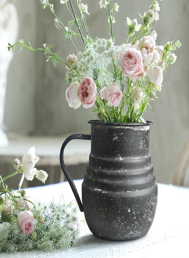 Chadechimo Rustic Metal Farmhouse Vase Shabby Chic Small Pitcher Fall Black Vase Brown Decorative Vase for Farmhouse Kitchen Decor - Image 1